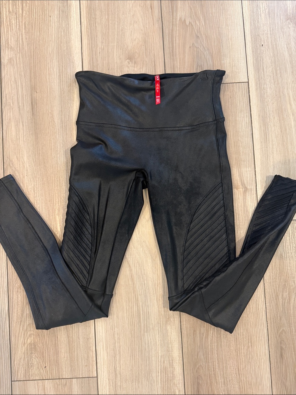 Spanx Black Faux-Leather Moto Leggings